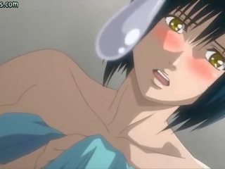 Busty anime gets huge dildo inside